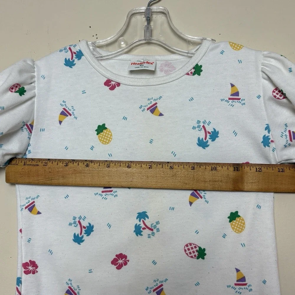VTG Healthtex Shirt Girls Size 6 White Pineapples Tropical Hibiscus Boat Puff